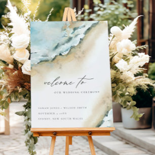 Coastal Sea Waves Sand Beach Wedding Welcome Foam Board