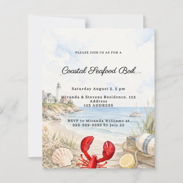 Coastal Seafood Boil party invitation (Front)