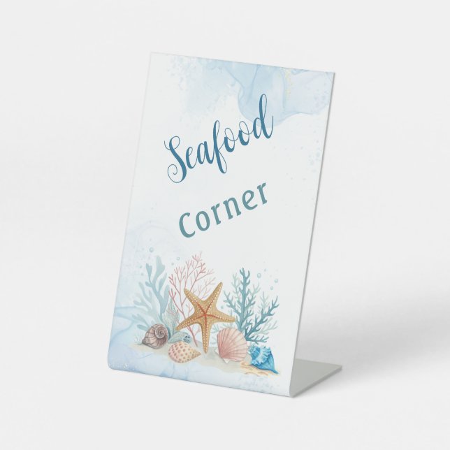 Coastal Seafood Corner Wedding Buffet  Pedestal Sign (Front)