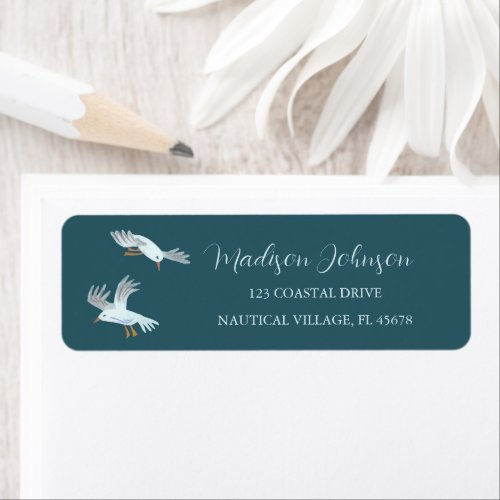 Coastal seagull Baby Shower address Label