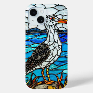 Coastal Seagull Stained Glass Artistic Nature iPhone 15 Case