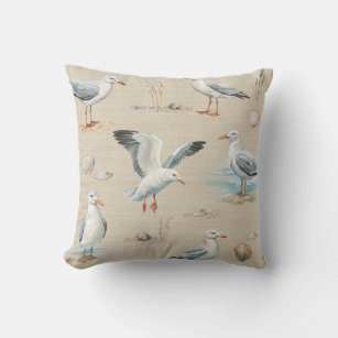 Coastal Seagull Throw Pillow