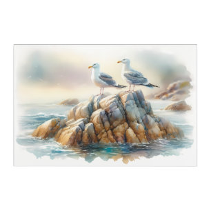 Coastal Seagulls Watercolor Seascape Acrylic Print