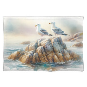 Coastal Seagulls Watercolor Seascape Cloth Placemat