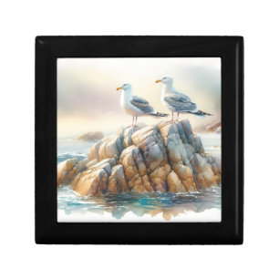 Coastal Seagulls Watercolor Seascape Gift Box