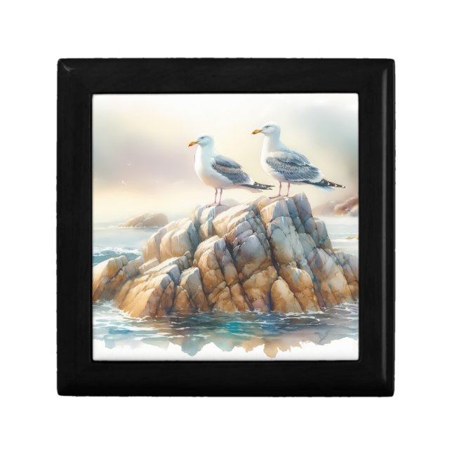 Coastal Seagulls Watercolor Seascape Gift Box (Front)