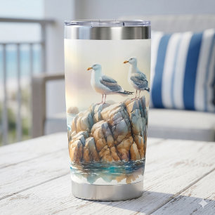 Coastal Seagulls Watercolor Seascape Insulated Tumbler