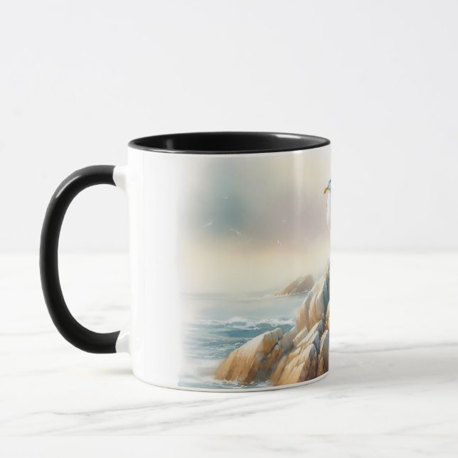 Coastal Seagulls Watercolor Seascape Mug (Left)