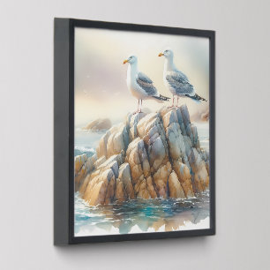 Coastal Seagulls Watercolor Seascape Peel And Stick Photo Tile