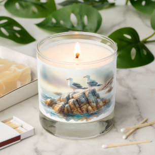 Coastal Seagulls Watercolor Seascape Scented Candle