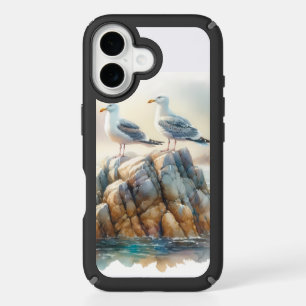 Coastal Seagulls Watercolor Seascape iPhone 16 Case