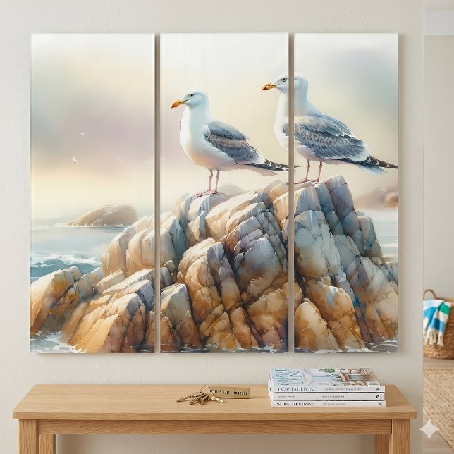 Coastal Seagulls Watercolor Seascape Triptych (Coastal Seagulls Watercolor Seascape Triptych)
