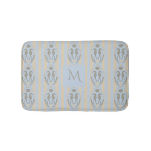 Coastal Seahorse Cameo Blue Cream Strip Monogram Bath Mat