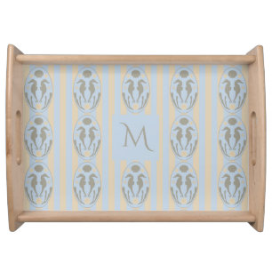 Coastal Seahorse Cameo Blue Cream Strip Monogram Serving Tray
