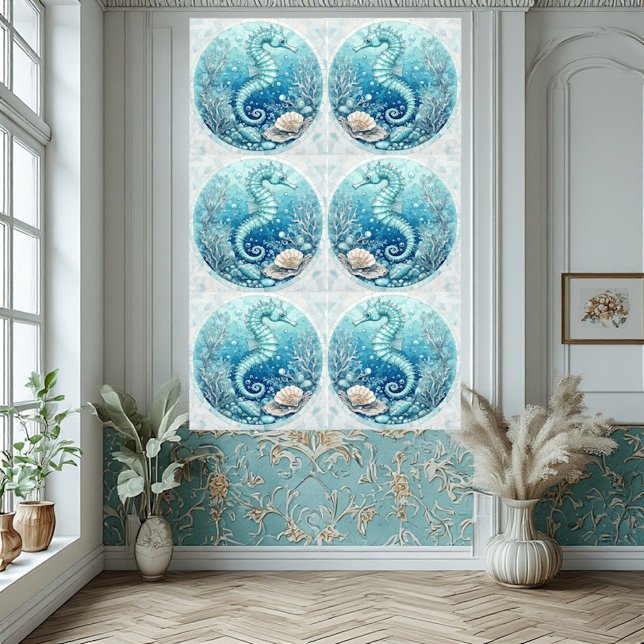 Coastal Seahorse Ocean Corals Tropical Decorative Ceramic Tile (Coastal Seahorse Ocean Corals Tropical Decorative Ceramic Tile)