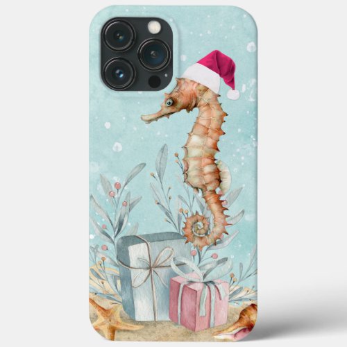 Coastal Seahorse Santa with Wrapped Gifts iPhone 13 Pro Max Case