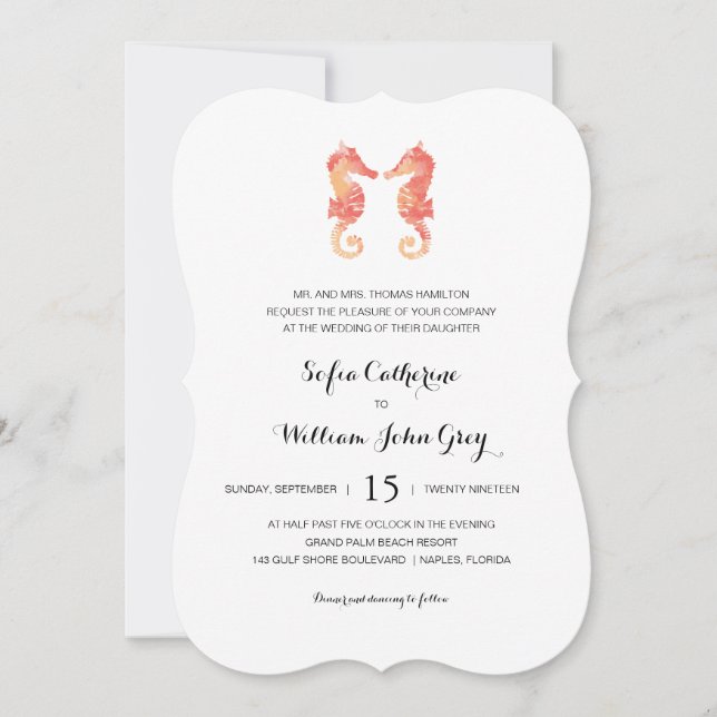 Coastal Seahorse Watercolor | Wedding Invitation (Front)