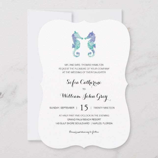 Coastal Seahorse Watercolor | Wedding Invitation (Front)