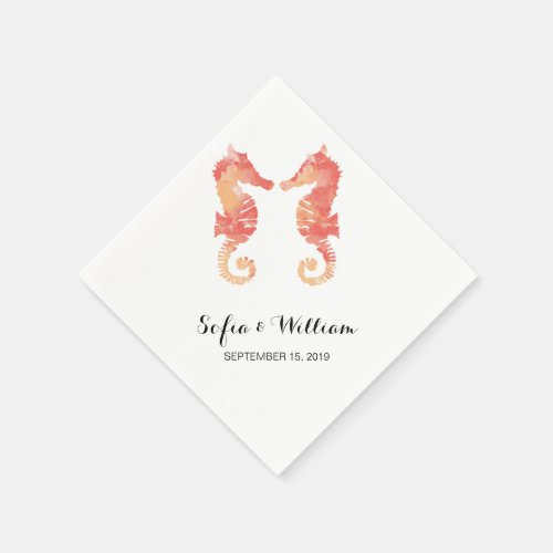 Coastal Seahorse Watercolor  Wedding Napkin