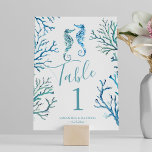 Coastal Seahorse Wedding Table Number<br><div class="desc">Add a charming coastal touch to your beach wedding table centerpieces with this elegant wedding table number card, designed to coordinate with Do Tell A Belle’s seahorse and coral beach wedding stationery suite. Featuring a replication of my original watercolor seahorse artwork in shades of blue, turquoise, and green, each card...</div>