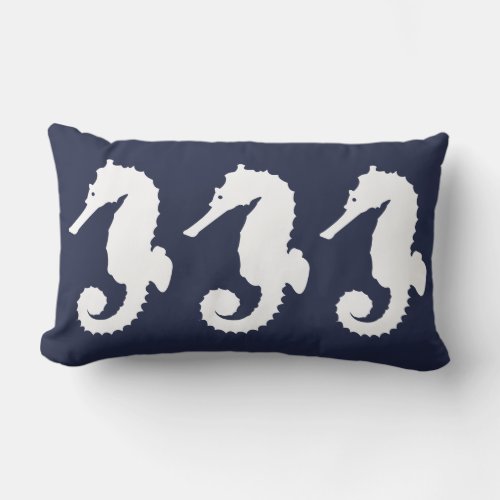 Coastal Seahorses  Navy Lumbar Pillow