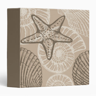 Coastal sealife starfish and shells in beige 3 ring binder
