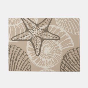 Coastal sealife starfish and shells in beige doormat
