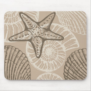 Coastal sealife starfish and shells in beige mouse pad
