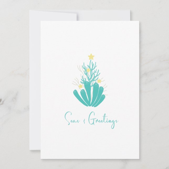 Coastal Seas and Greetings Coral Holiday Card (Front)