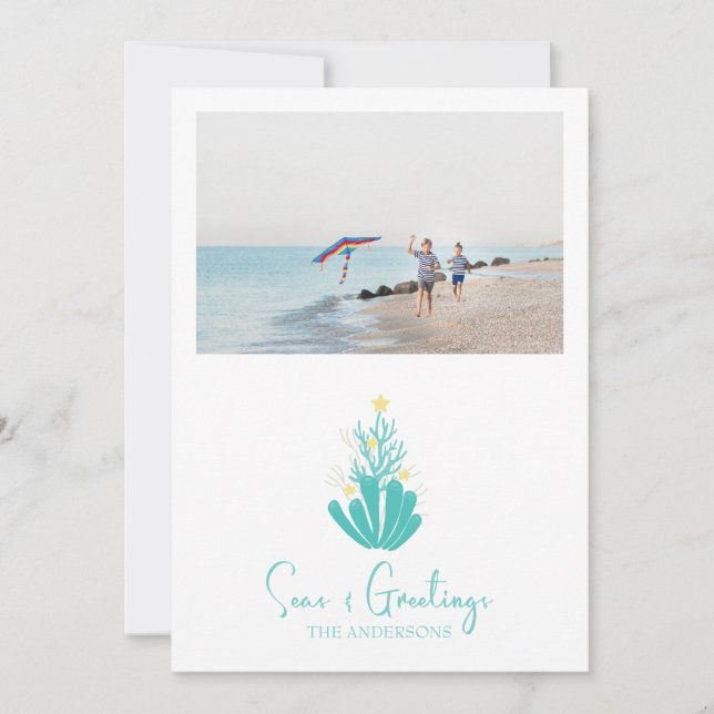 Coastal Seas and Greetings Coral Holiday Card (Front)