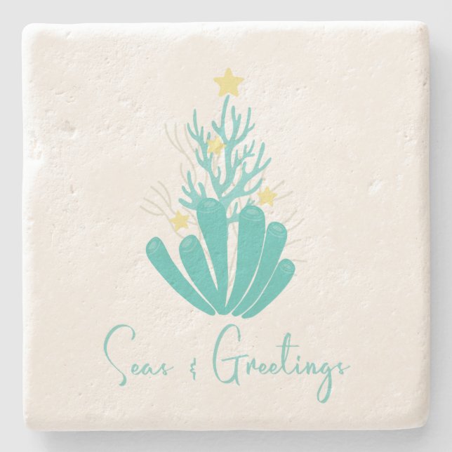 Coastal Seas and Greetings Coral Stone Coaster (Front)