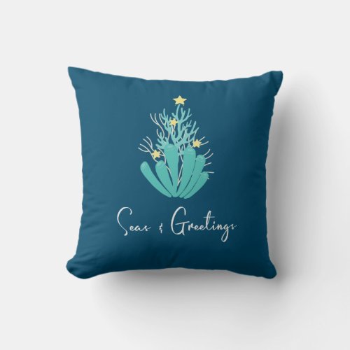 Coastal Seas and Greetings Coral Throw Pillow