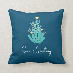 Coastal Seas and Greetings Coral Throw Pillow