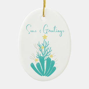 Coastal Seas and Greetings Coral Tree Ceramic Ornament