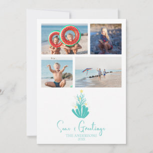 Coastal Seas and Greetings Coral Tree Holiday Card