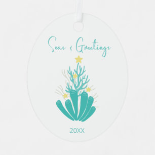 Coastal Seas and Greetings Coral Tree  Metal Ornament