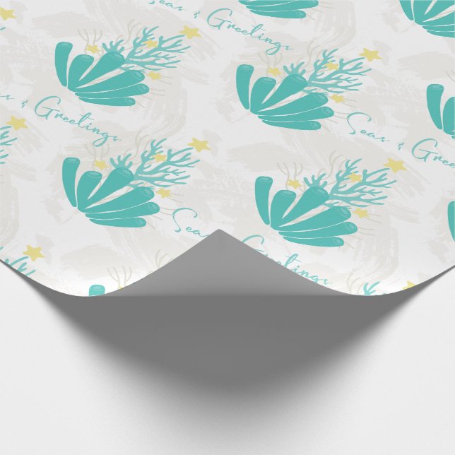Coastal Seas and Greetings Coral Tree Wrapping Paper (Corner)