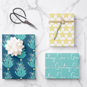 Coastal Seas and Greetings Coral Wrapping Paper Sheets