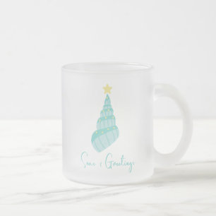 Coastal Seas and Greetings Shell Christmas Tree Frosted Glass Coffee Mug