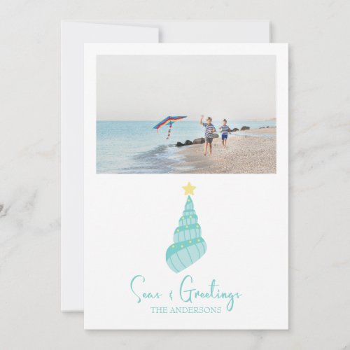 Coastal Seas and Greetings Shell Holiday Card