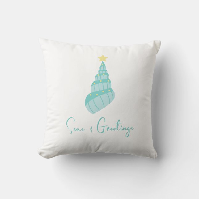 Coastal Seas and Greetings Shell Throw Pillow (Front)