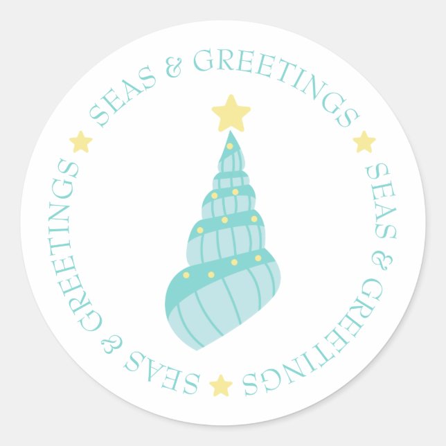 Coastal Seas and Greetings Shell Tree  Classic Round Sticker (Front)