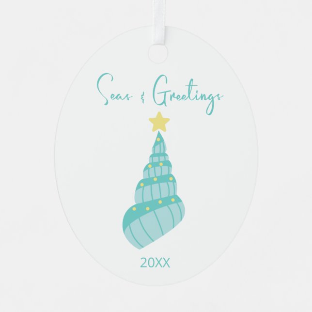 Coastal Seas and Greetings Shell Tree  Metal Ornament (Front)