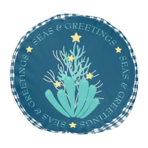 Coastal Seas and Greetings Teal Coral Tree Pouf
