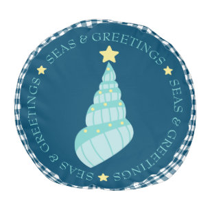 Coastal Seas and Greetings Teal Shell Tree Pouf