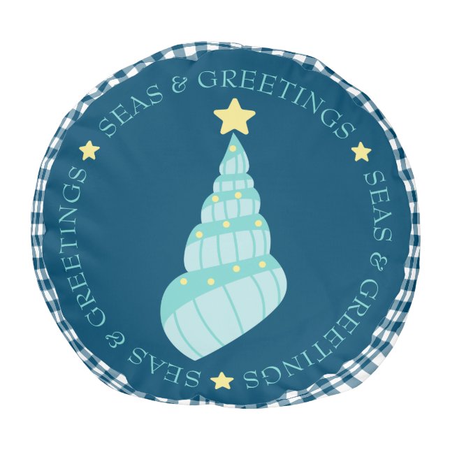 Coastal Seas and Greetings Teal Shell Tree Pouf (Top)