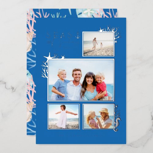 Coastal Seas  Greetings Blue Ocean Photo Frame Foil Holiday Card