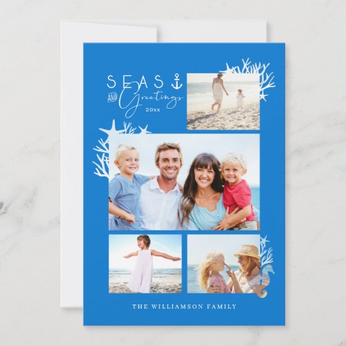 Coastal Seas  Greetings Blue Ocean Photo Frame Holiday Card