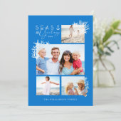 Coastal Seas & Greetings Blue Ocean Photo Frame Holiday Card (Standing Front)