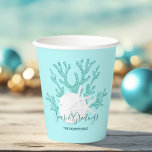 Coastal Seas & Greetings Christmas Beach Aqua Blue Paper Cups<br><div class="desc">Perfect for holiday coastal entertaining, these beachy Christmas paper cups have aqua blue glitter coral, white sand dollar and starfish, and the seasonal message “Seas & Greetings”, on a light aqua blue background. *If you would like this design on more products or need design help, please contact me through Zazzle...</div>